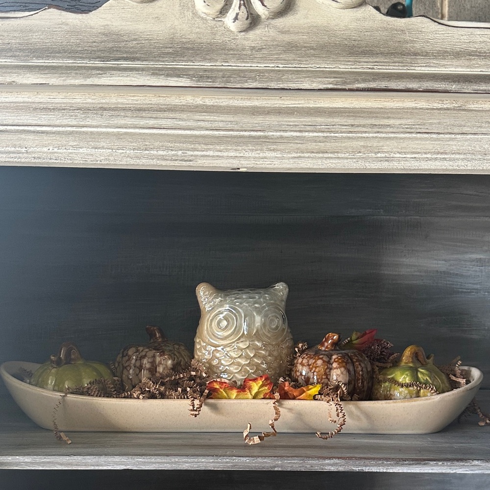 Decorative Owl and Pumpkin Centerpiece